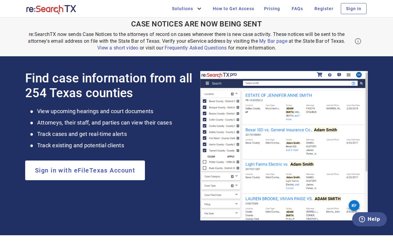 Menard County case search screen on re:SearchTX