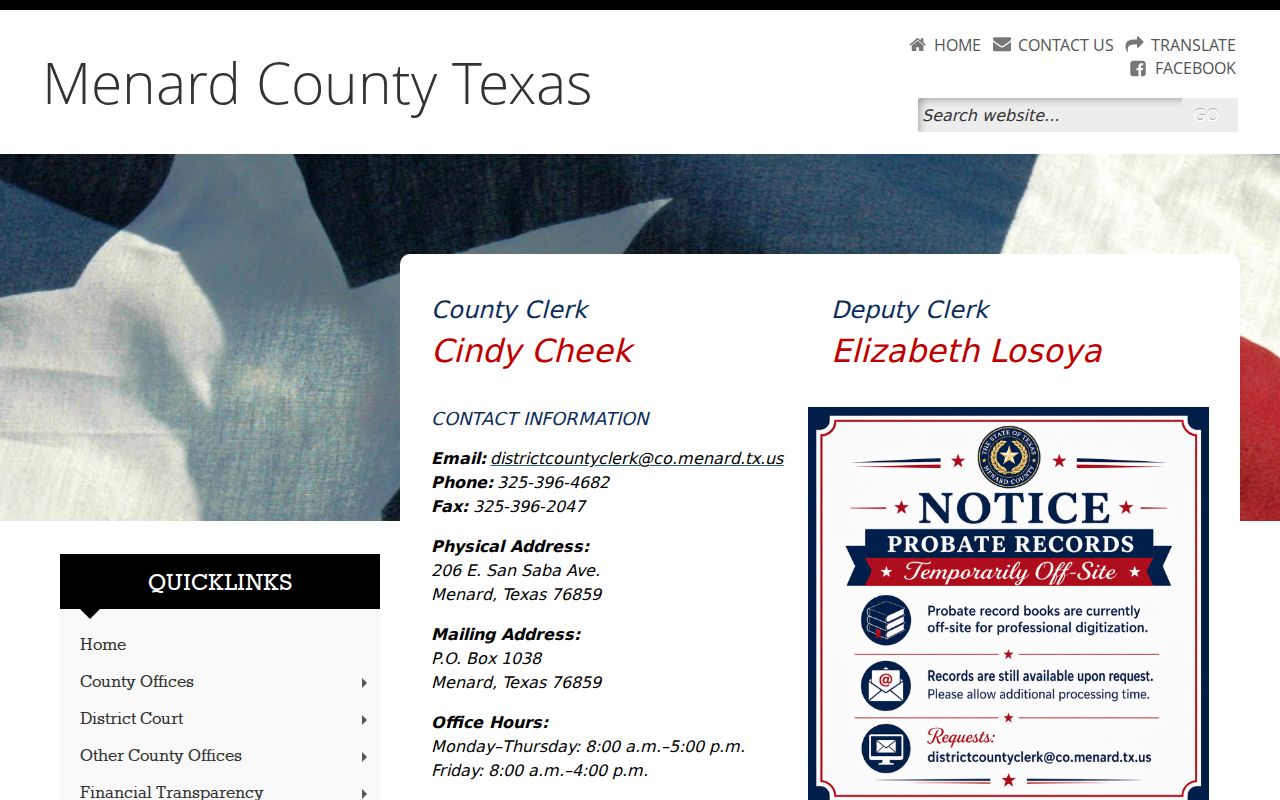 Menard County court docket County Clerk contact and records page