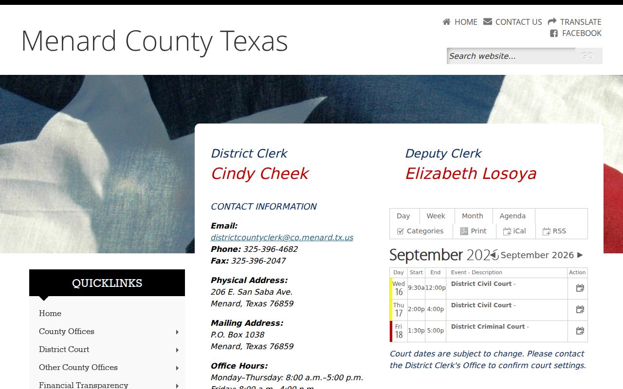 Menard County court docket District Clerk page